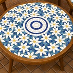 French Country Round Wooden Coffee Table With Mosaic Tile Top