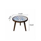 French Country Round Wooden Coffee Table With Mosaic Tile Top