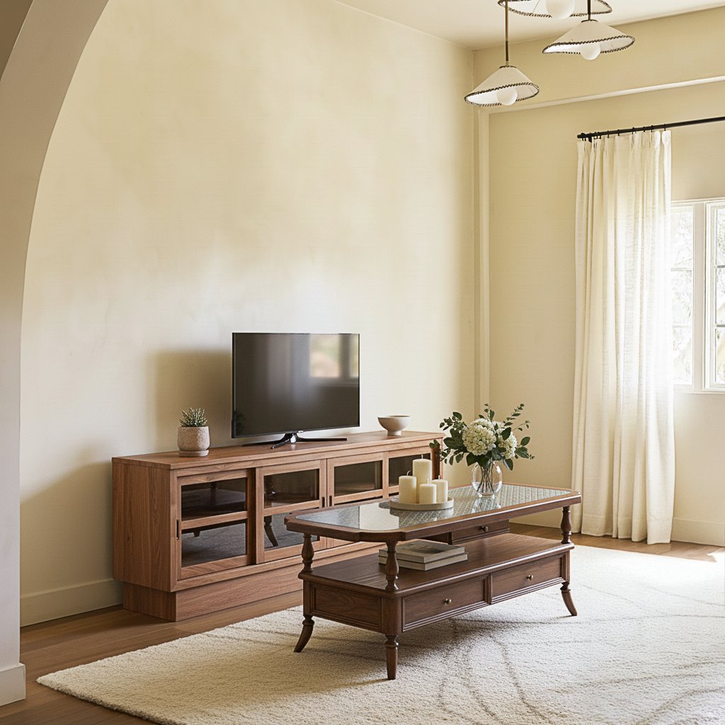 French Country Wooden Coffee Table With Patterned Glass Top
