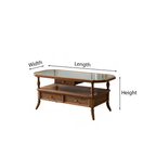 French Country Wooden Coffee Table With Patterned Glass Top
