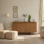 Hand-Carved Solid Wood Sideboard Cabinet For Living Room