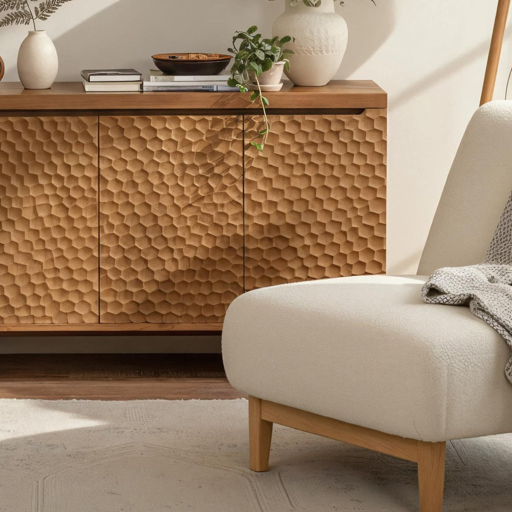 Hand-Carved Solid Wood Sideboard Cabinet For Living Room