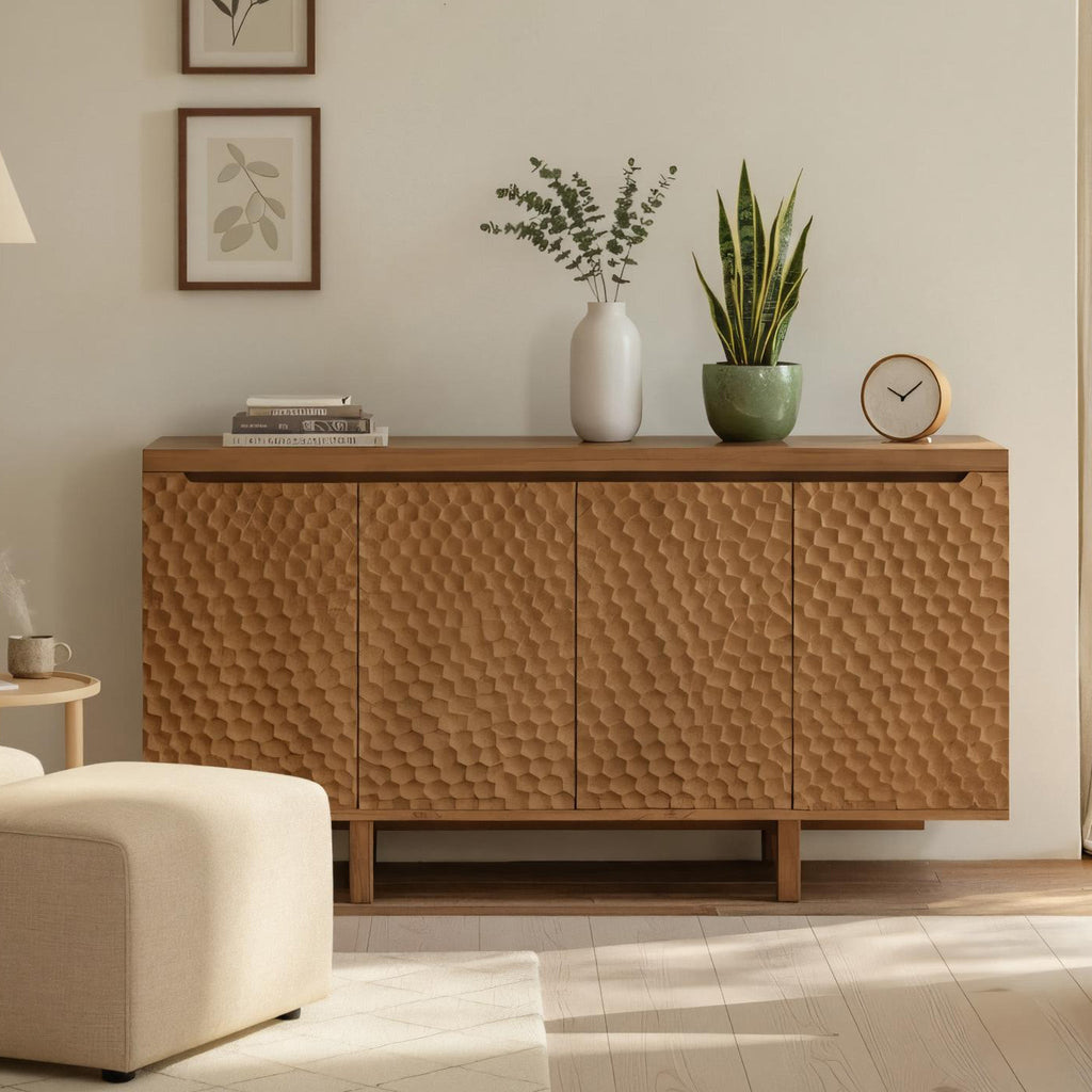 Hand-Carved Solid Wood Sideboard Cabinet For Living Room