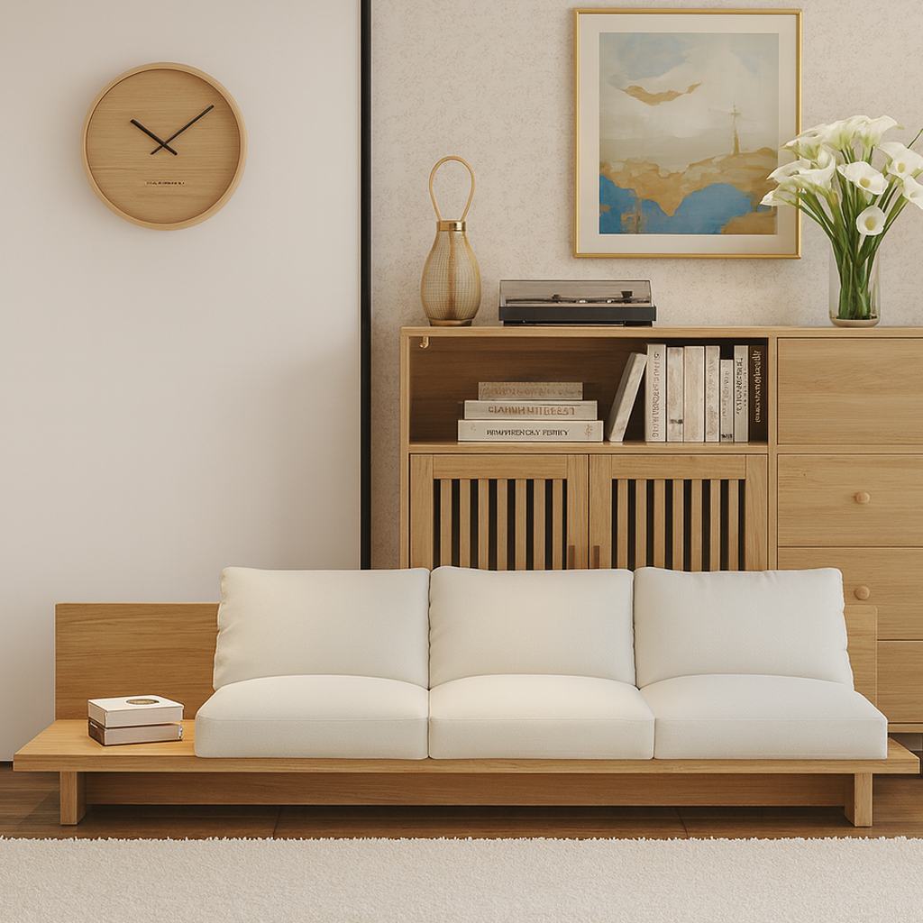 Japandi Wooden Low Profile Sofa For Living Room