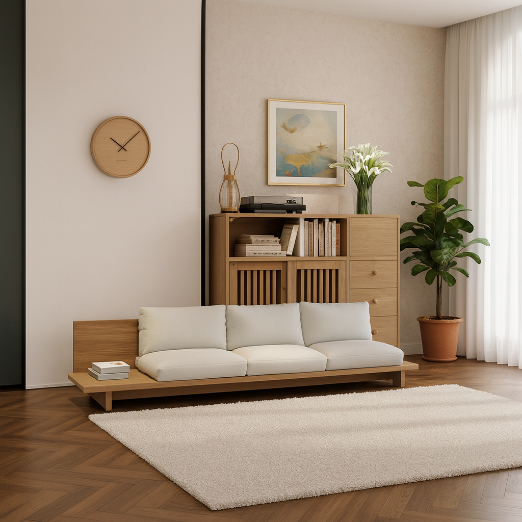 Japandi Wooden Low Profile Sofa For Living Room