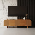 Mid-Century Fluted Solid Wood TV Stand With Rounded Corners