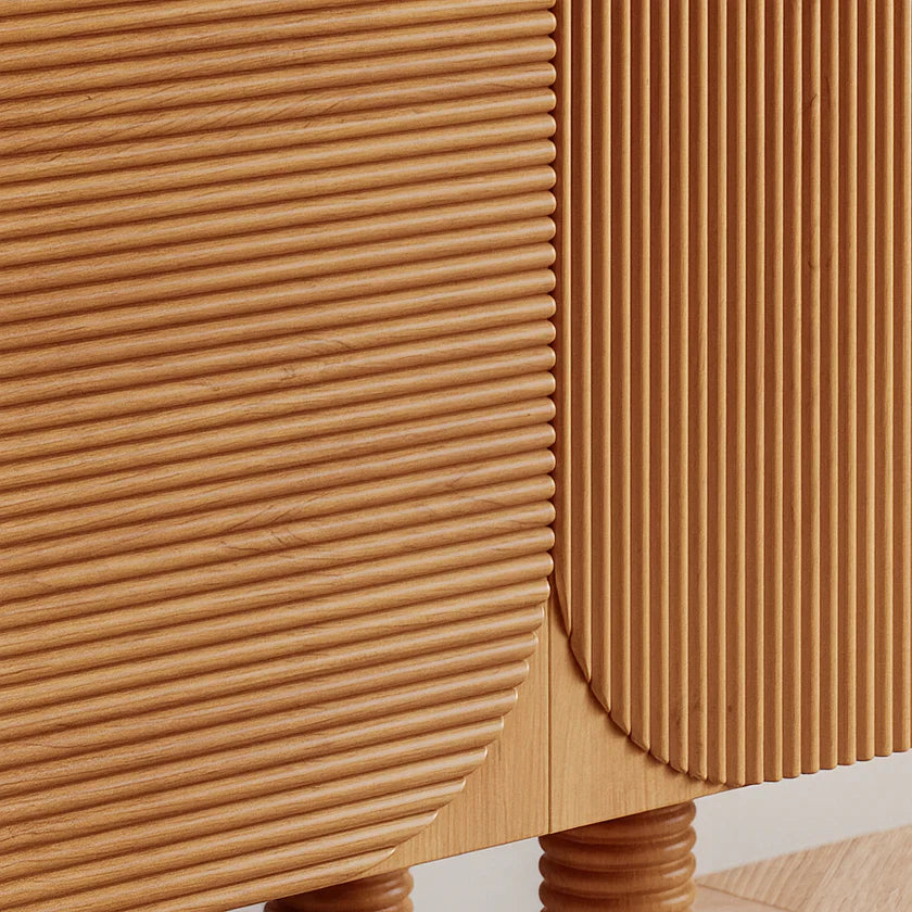 Mid-Century Fluted Solid Wood TV Stand With Rounded Corners