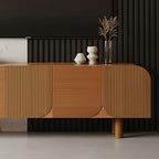 Mid-Century Fluted Solid Wood TV Stand With Rounded Corners