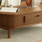 Mid-Century Fluted Wooden Coffee Table With Storage Drawer