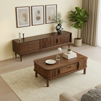 Mid-Century Fluted Wooden Coffee Table With Storage Drawer