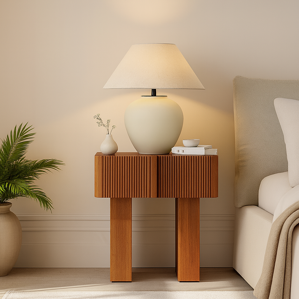 Mid-Century Fluted Wooden Nightstand