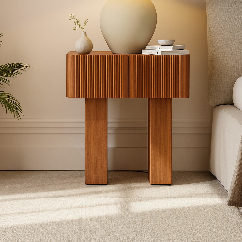 Mid-Century Fluted Wooden Nightstand