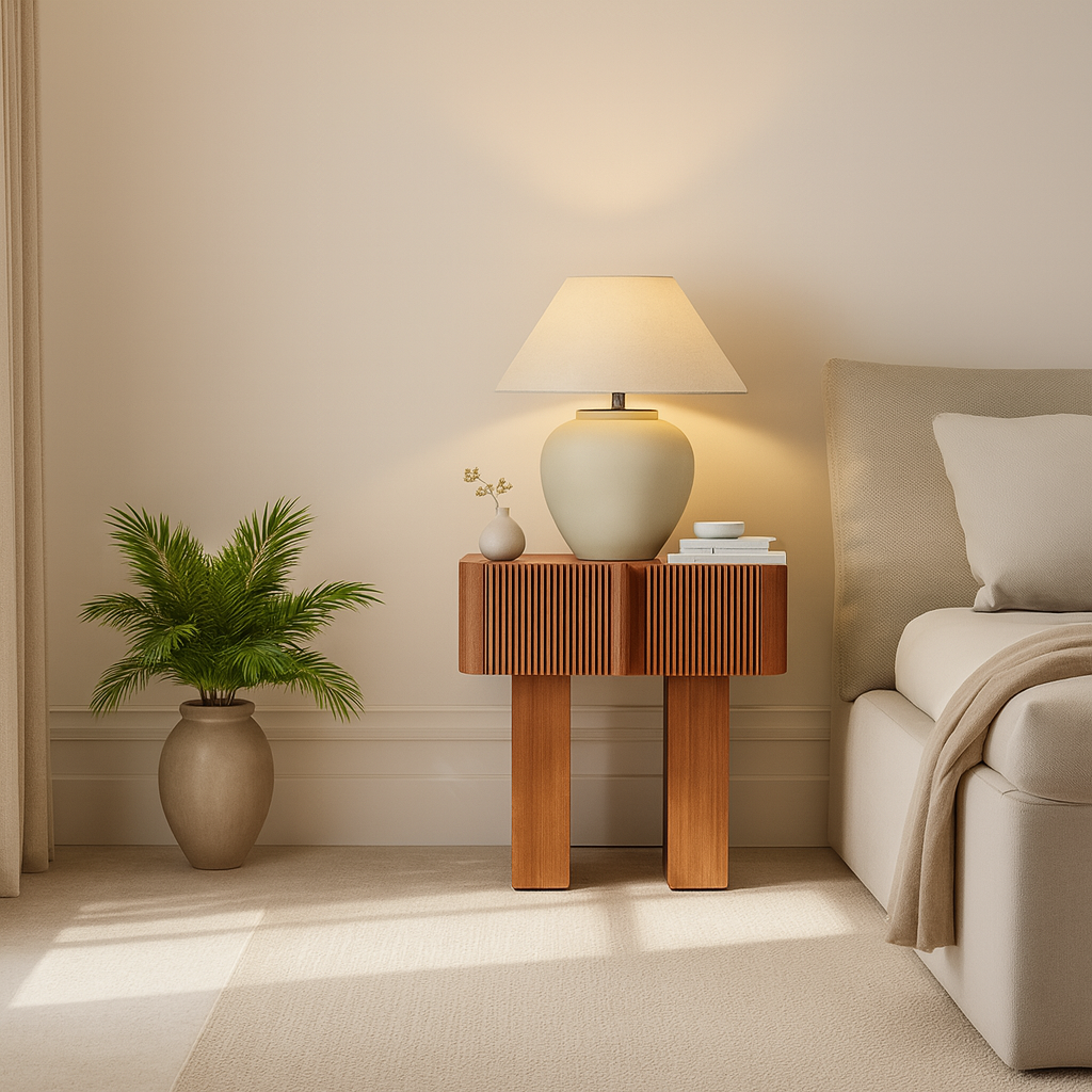 Mid-Century Fluted Wooden Nightstand