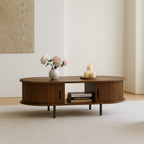 Mid-Century Oval Fluted Wooden Coffee Table