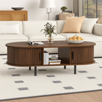 Mid-Century Oval Fluted Wooden Coffee Table