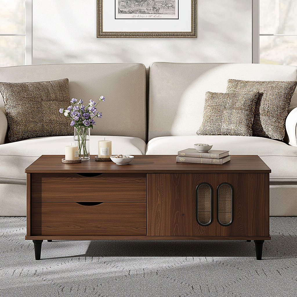 Mid-Century Rectangular Wooden Coffee Table For Living Room