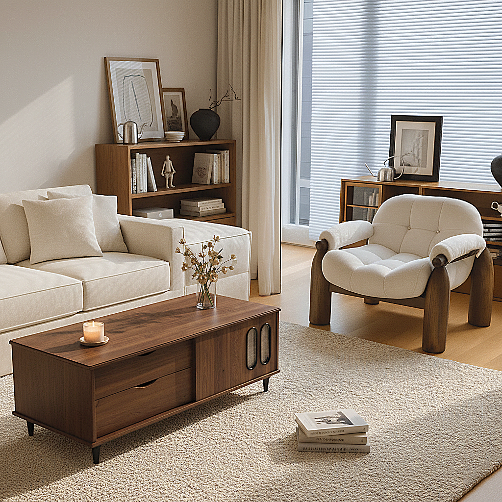 Mid-Century Rectangular Wooden Coffee Table For Living Room