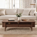 Mid-Century Rectangular Wooden Coffee Table With Storage Drawers