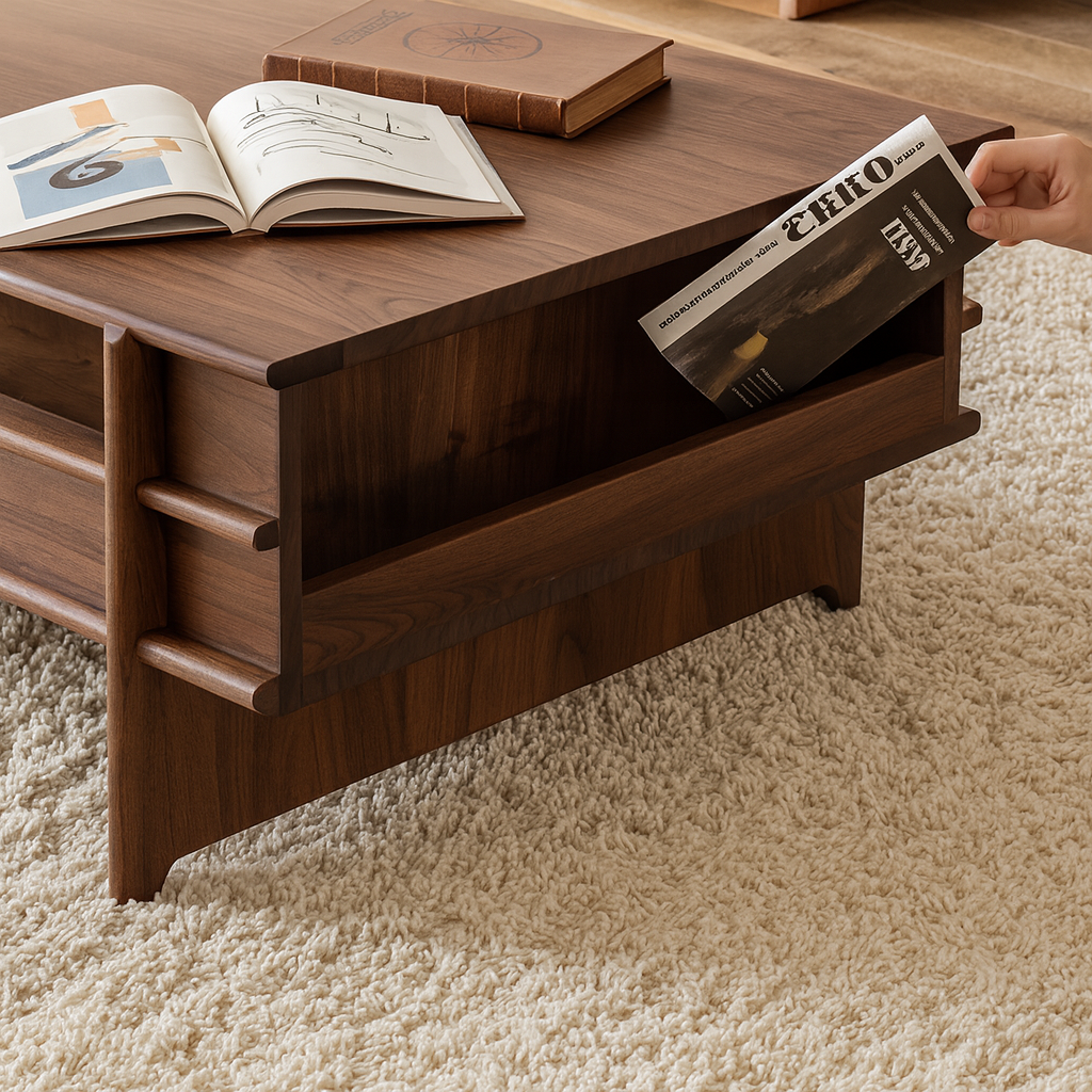 Mid-Century Rectangular Wooden Coffee Table With Storage Drawers