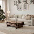 Mid-Century Rectangular Wooden Coffee Table With Storage Drawers