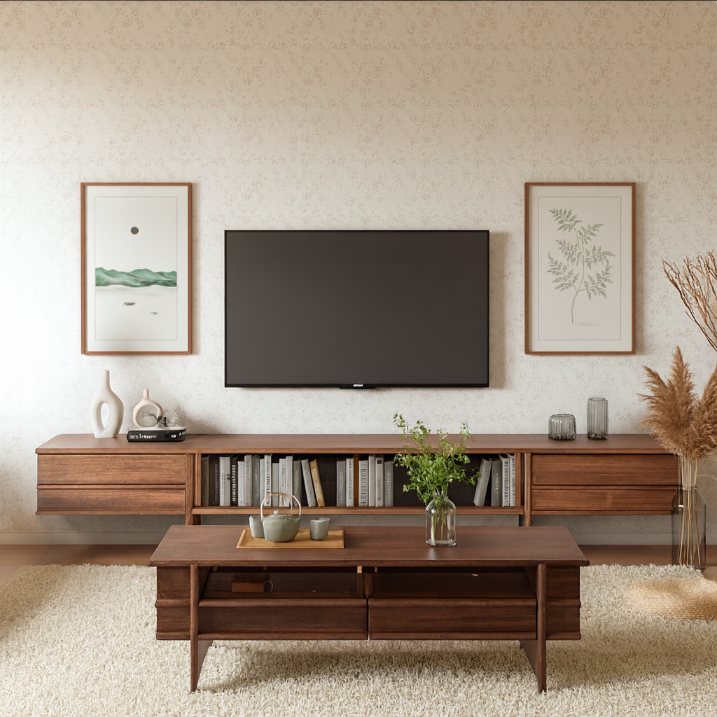Mid-Century Rectangular Wooden Coffee Table With Storage Drawers