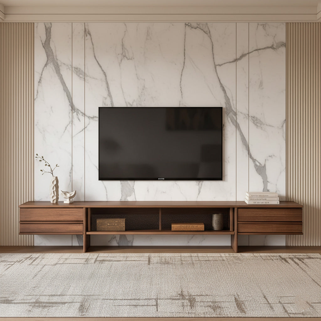 Mid-Century Solid Ash Wood TV Stand For Living Room