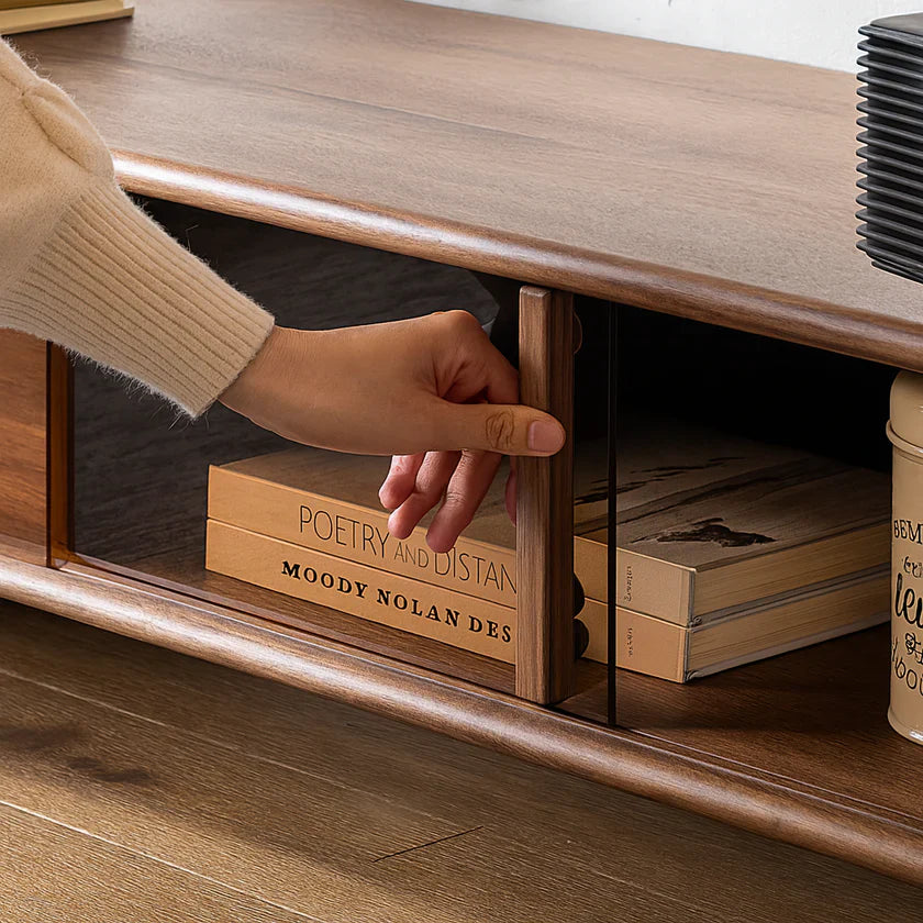 Mid-Century Solid Ash Wood TV Stand For Living Room