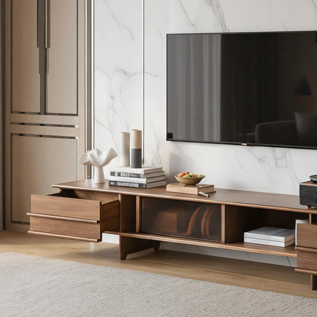 Mid-Century Solid Ash Wood TV Stand For Living Room