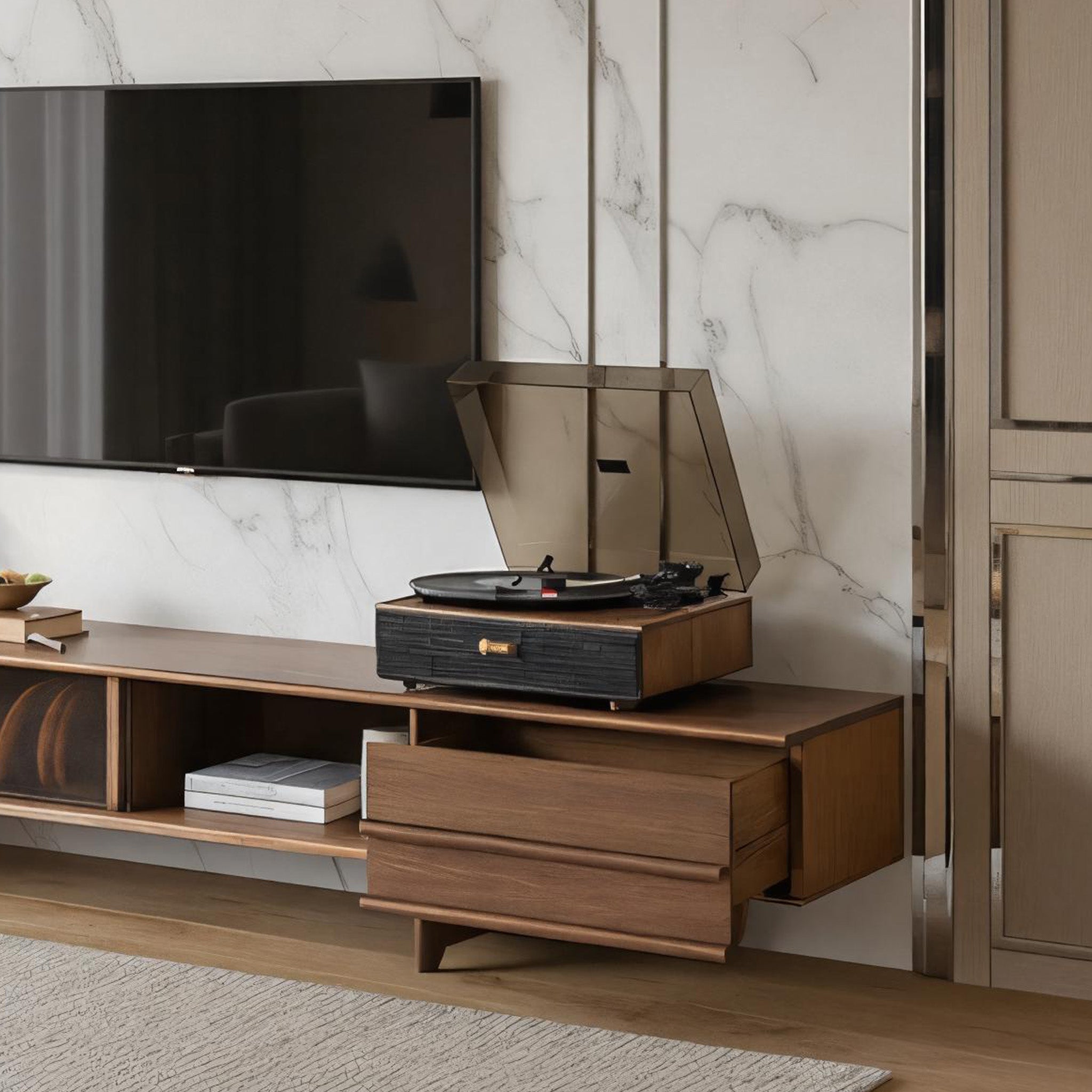 Mid-Century Solid Ash Wood TV Stand For Living Room