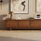 Mid-Century Solid Pine Wood TV Stand With Rounded Panel Doors