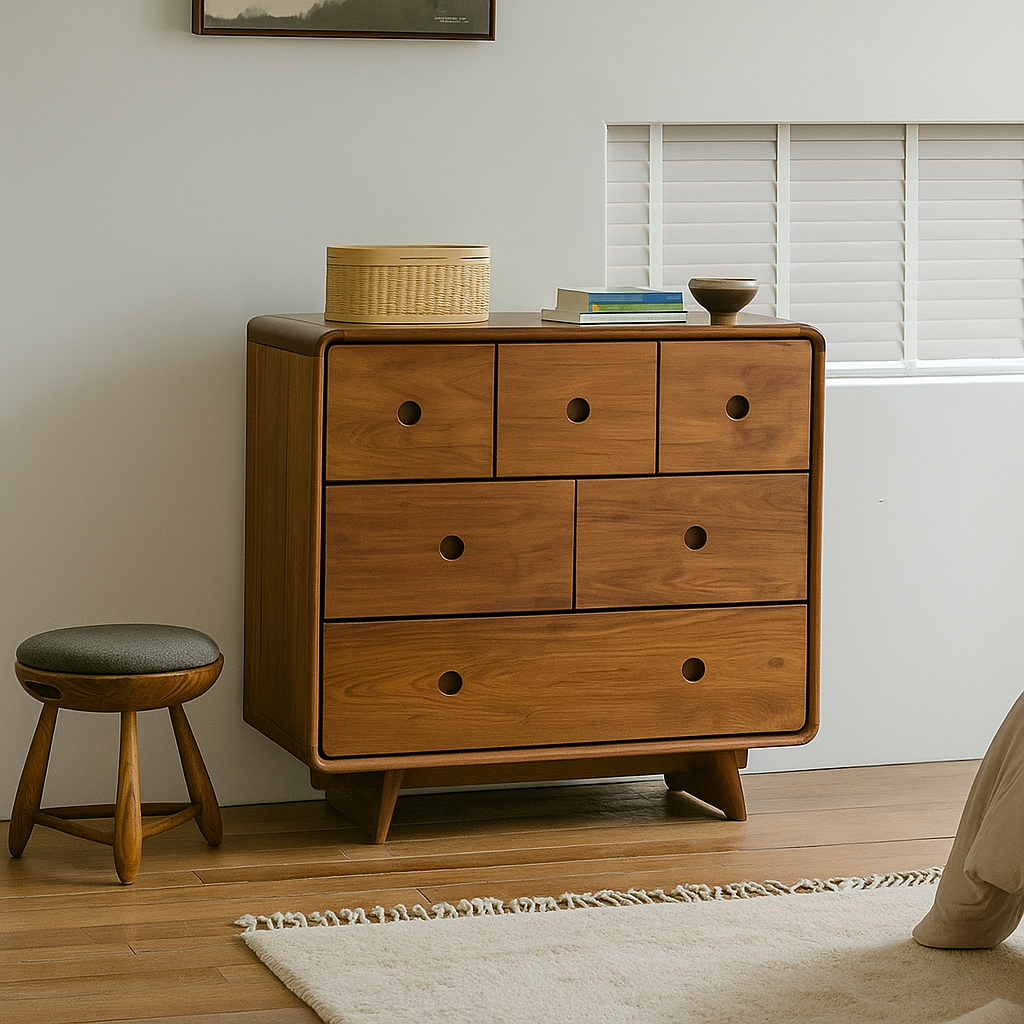 Mid-Century Solid Wood Cabinet With Rounded Corners For Living Room