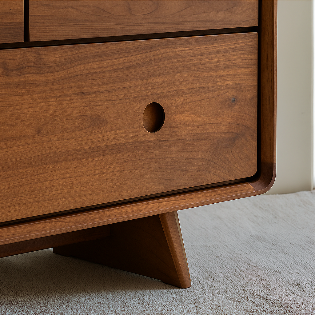 Mid-Century Solid Wood Cabinet With Rounded Corners For Living Room