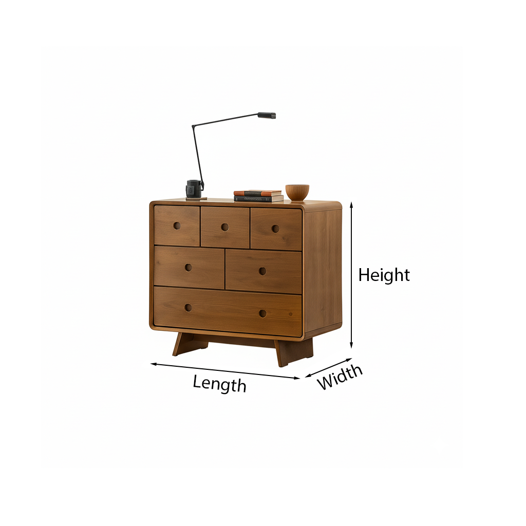 Mid-Century Solid Wood Cabinet With Rounded Corners For Living Room