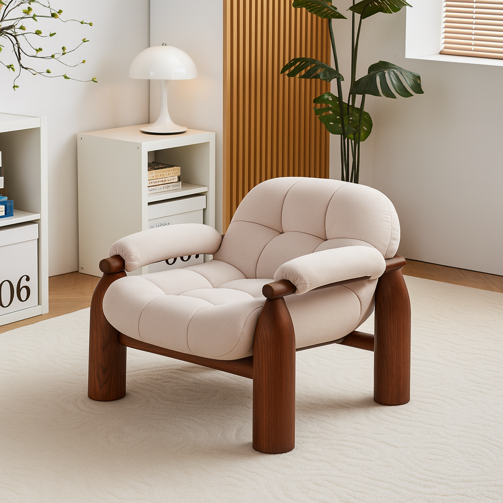 Mid-Century Wooden Accent Chair With Upholstered Seat For Living Room