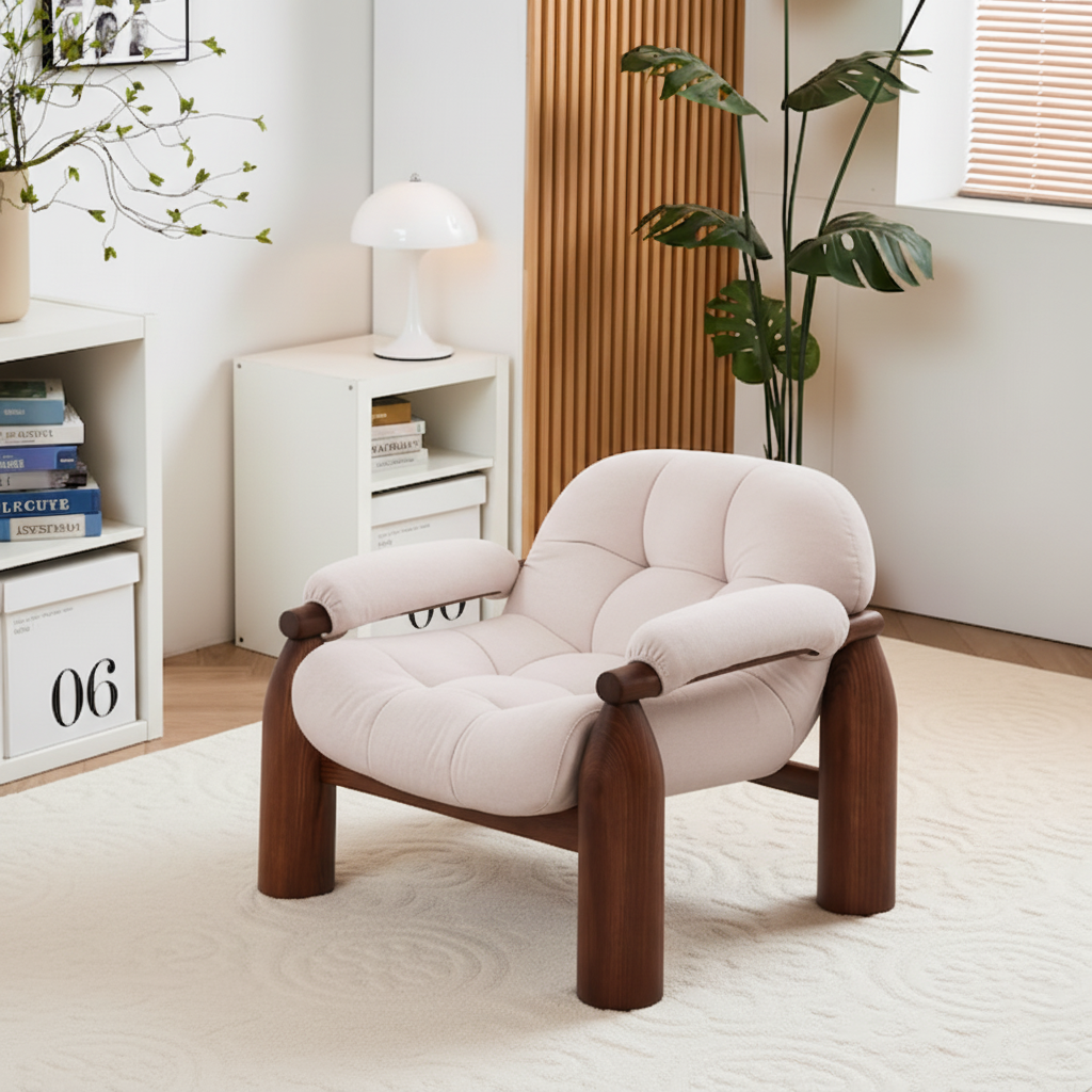 Mid-Century Wooden Accent Chair With Upholstered Seat For Living Room