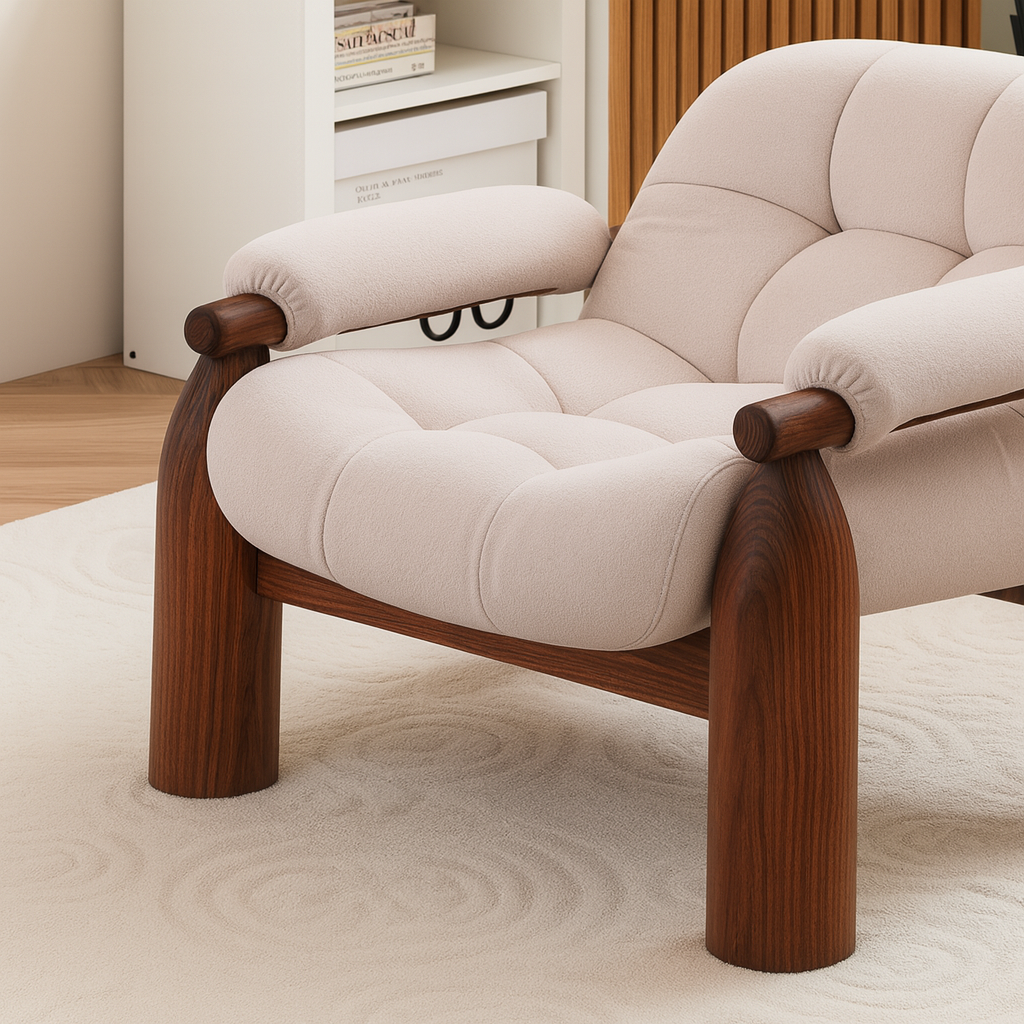 Mid-Century Wooden Accent Chair With Upholstered Seat For Living Room