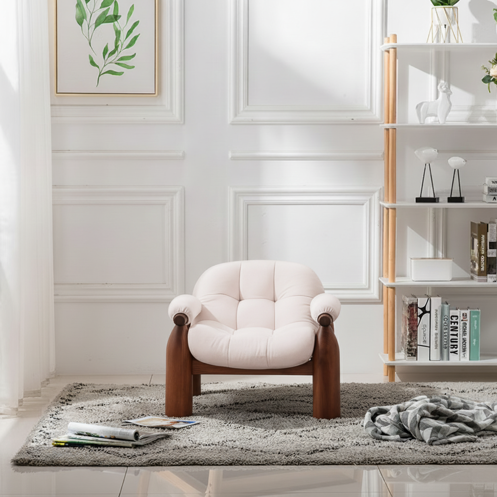 Mid-Century Wooden Accent Chair With Upholstered Seat For Living Room