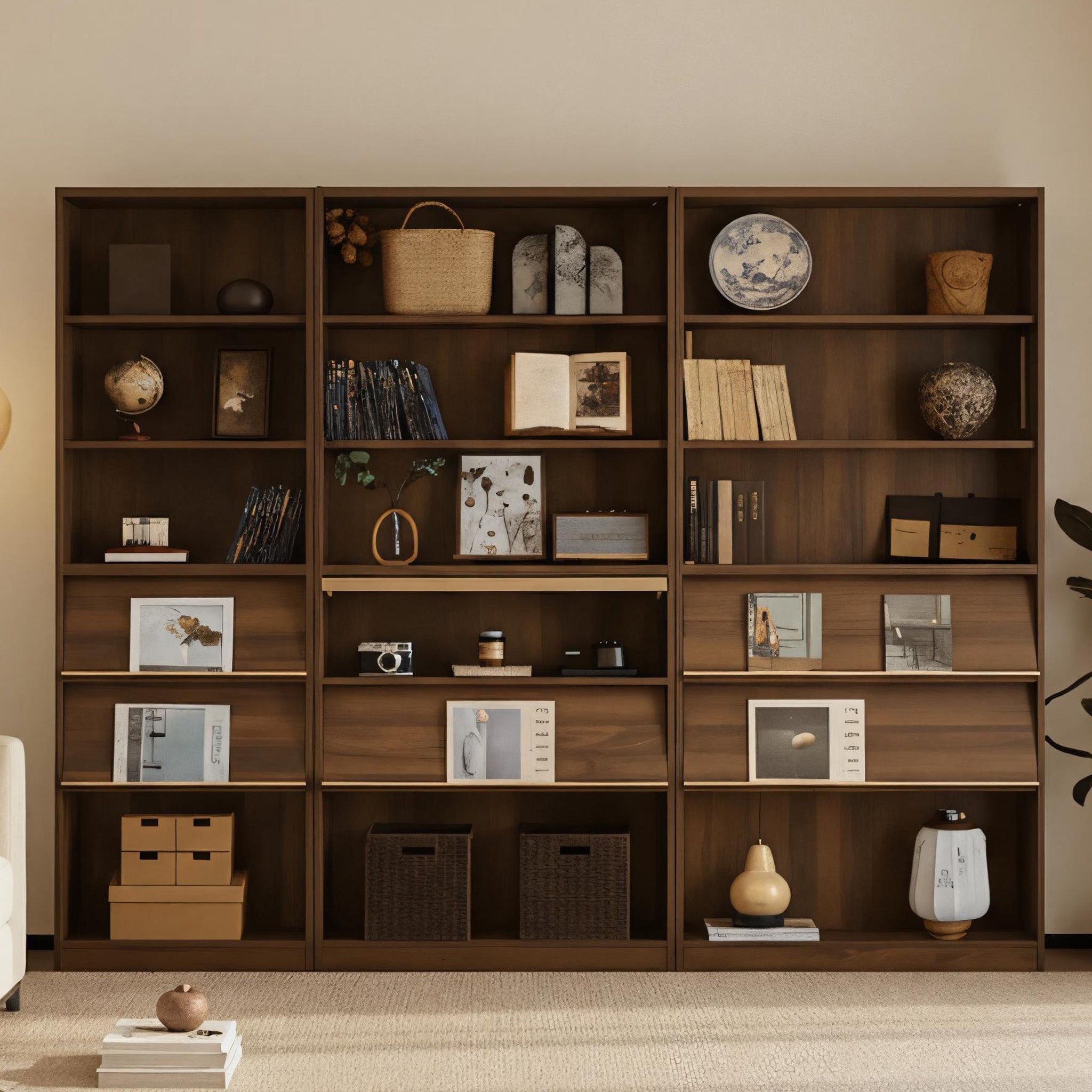 Mid-Century Wooden Bookshelf With Display Shelves