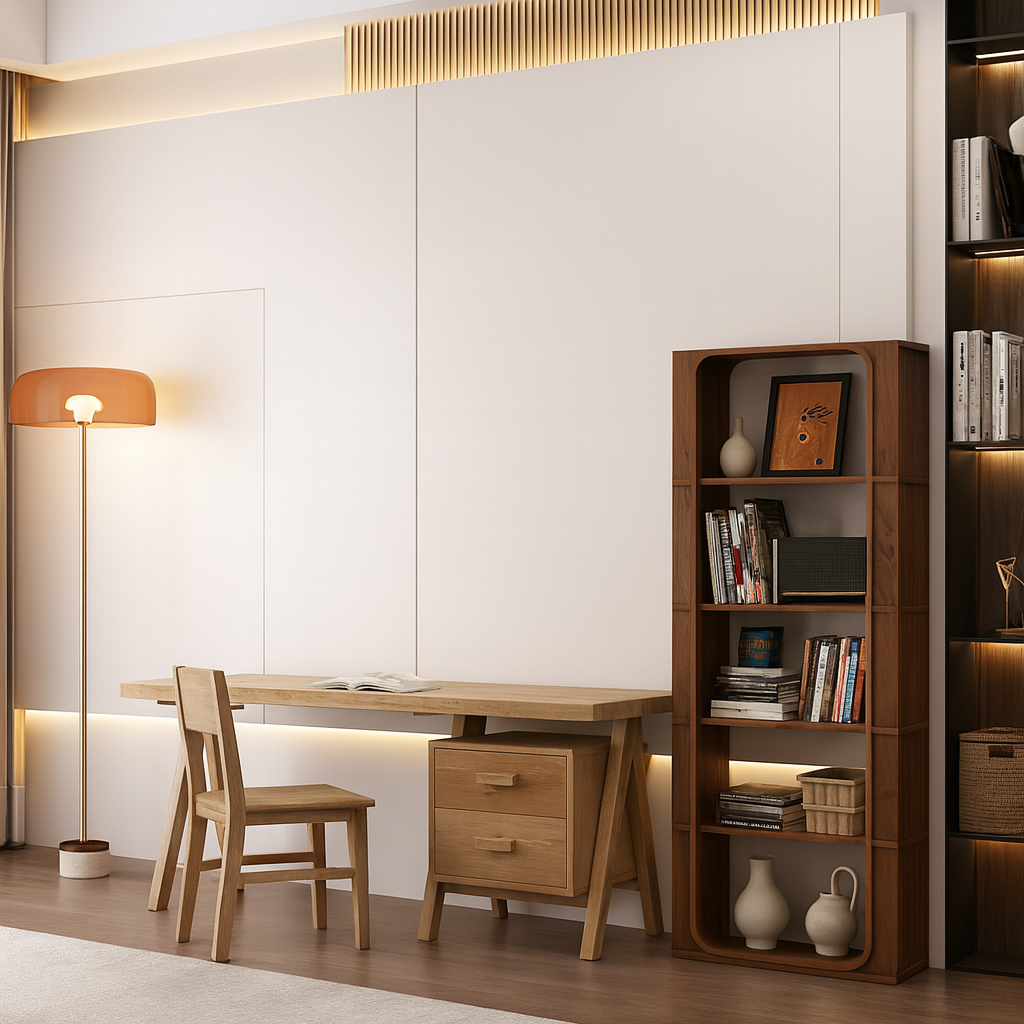 Mid-Century Wooden Bookshelf With Rounded Frame