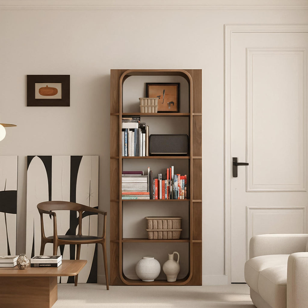 Mid-Century Wooden Bookshelf With Rounded Frame
