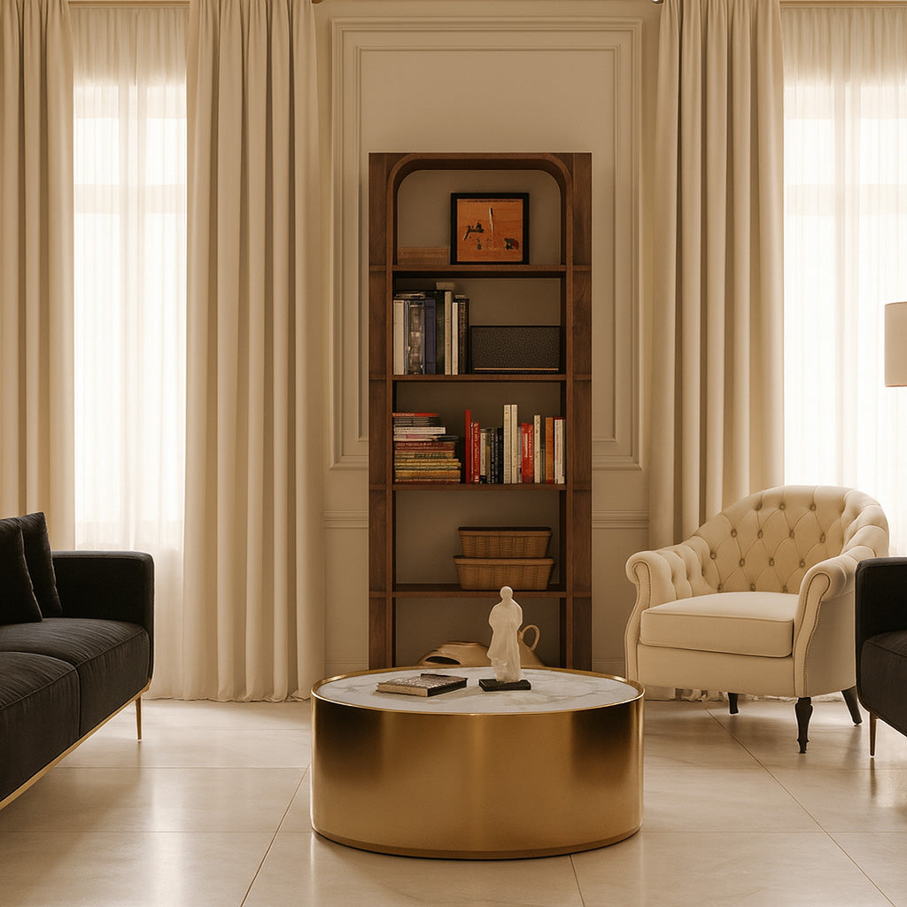 Mid-Century Wooden Bookshelf With Rounded Frame