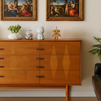 Mid-Century Wooden Cabinet With Diamond-Shaped Wood Inlay