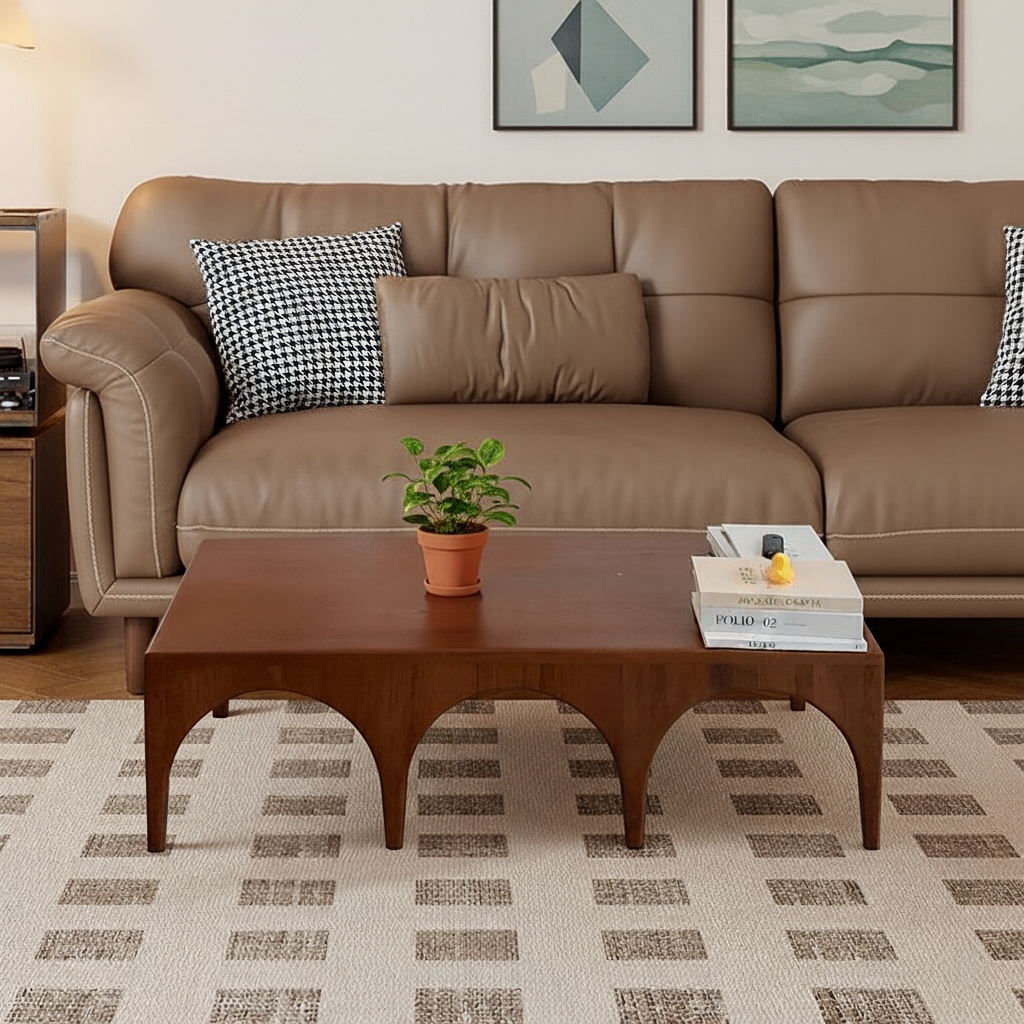 Mid-Century Wooden Coffee Table With Arch Base