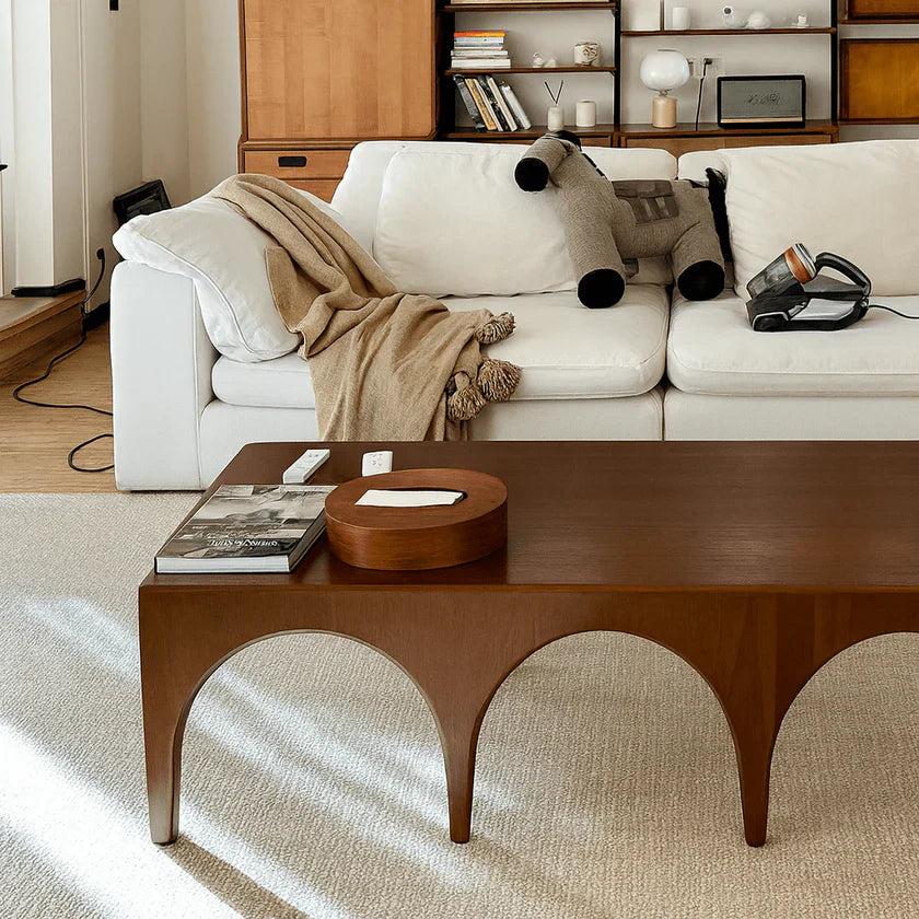 Mid-Century Wooden Coffee Table With Arch Base