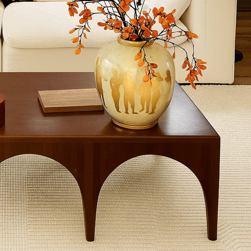 Mid-Century Wooden Coffee Table With Arch Base