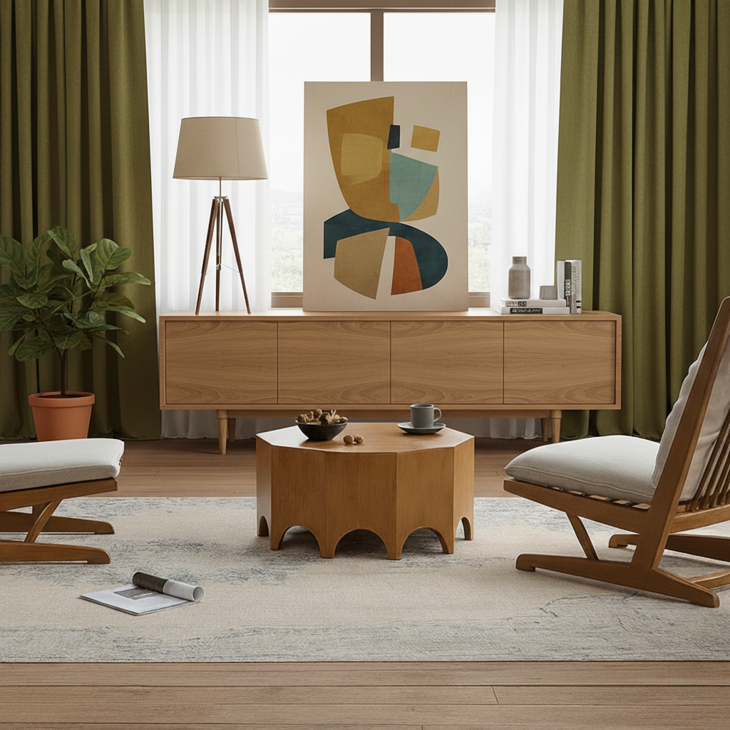 Mid-Century Wooden Coffee Table With Sculpted Arch Base