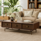 Mid-Century Wooden Coffee Table With Storage Drawers For Living Room