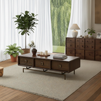 Mid-Century Wooden Coffee Table With Storage Drawers For Living Room