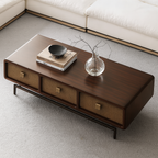 Mid-Century Wooden Coffee Table With Storage Drawers For Living Room
