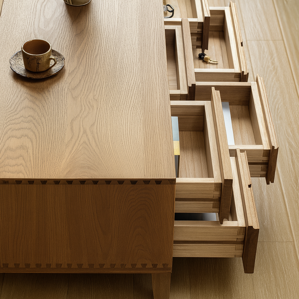 Mid-Century Wooden Coffee Table With Two-Tone Block Front